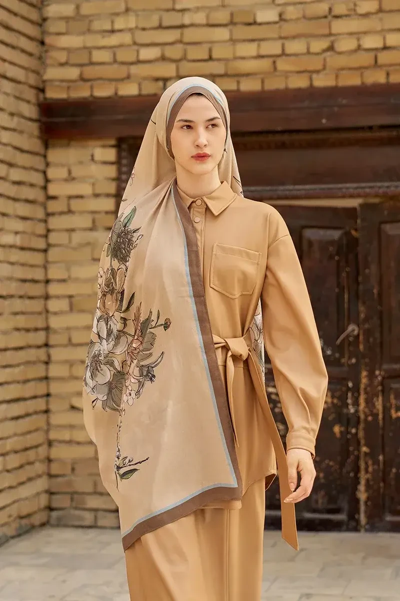 Nadia Pamuk Modal Şal - Açık Kahve - 4