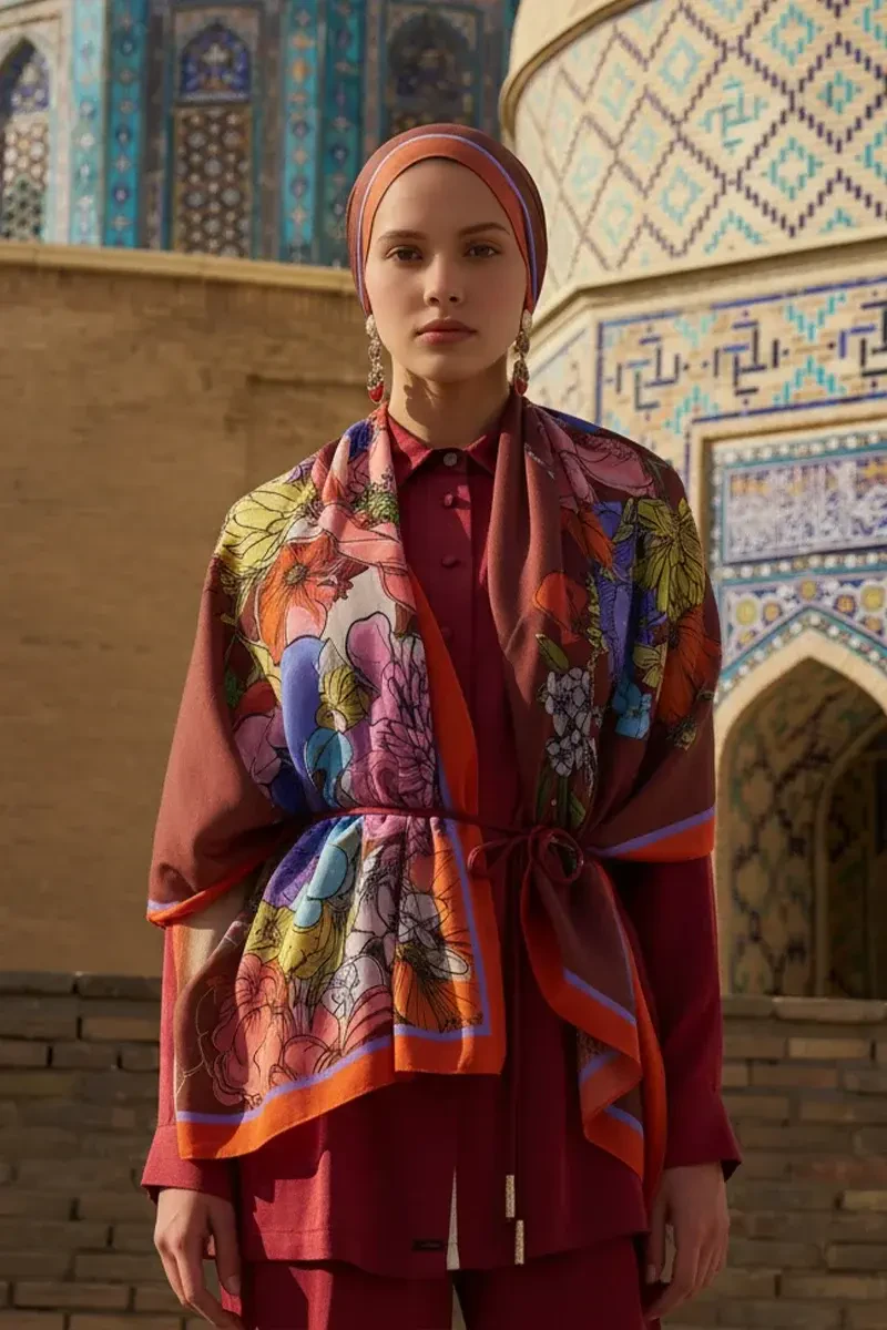 Nadia Pamuk Modal Şal - Turuncu - 3