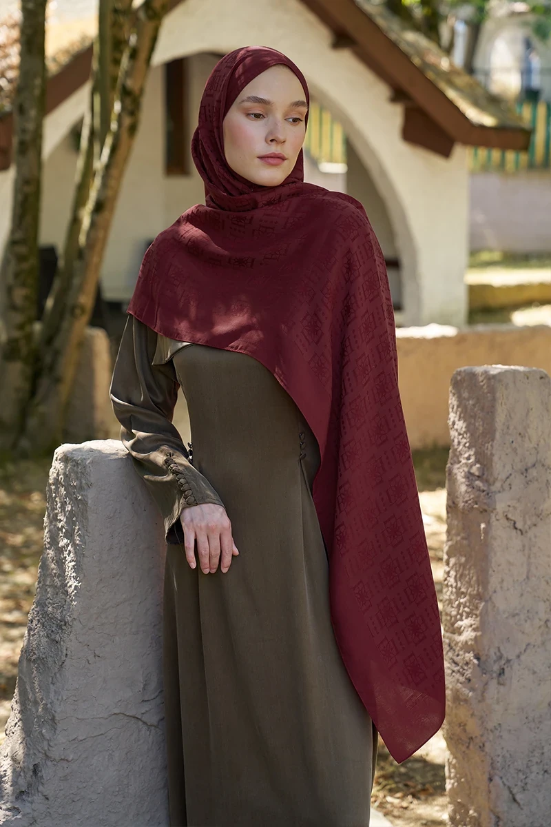 Naia Pamuk Logo Desen Şal - Bordo - ED SCARF