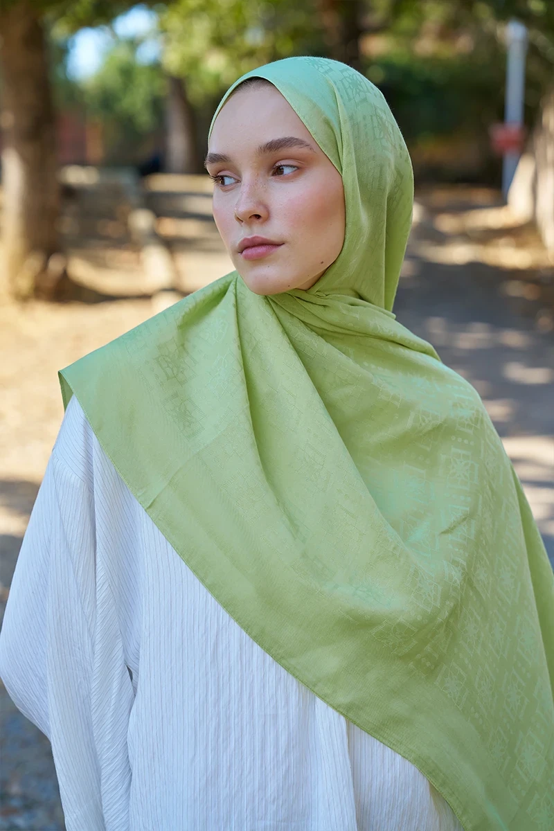 Naia Pamuk Logo Desen Şal - Lime - ED SCARF