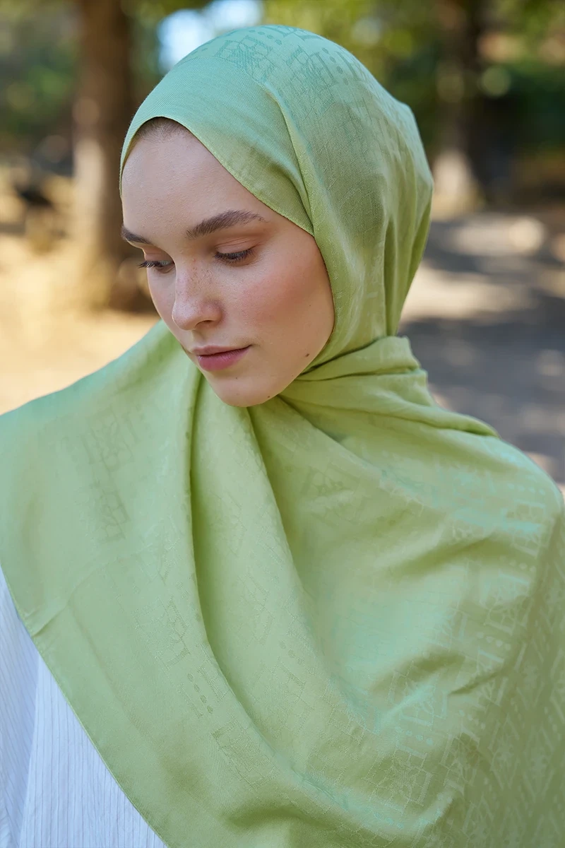 Naia Pamuk Logo Desen Şal - Lime - ED SCARF