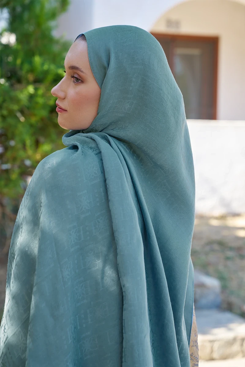 Naia Pamuk Logo Desen Şal - Mavi - ED SCARF
