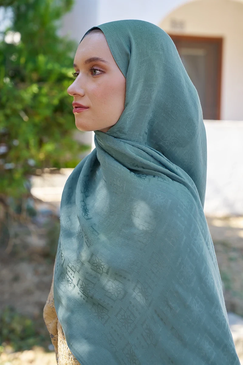 Naia Pamuk Logo Desen Şal - Mavi - ED SCARF