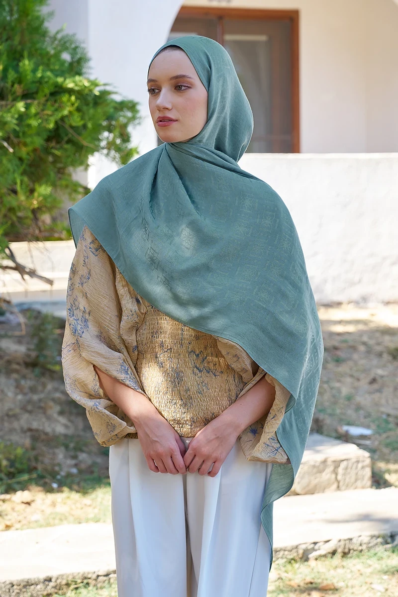 Naia Pamuk Logo Desen Şal - Mavi - ED SCARF