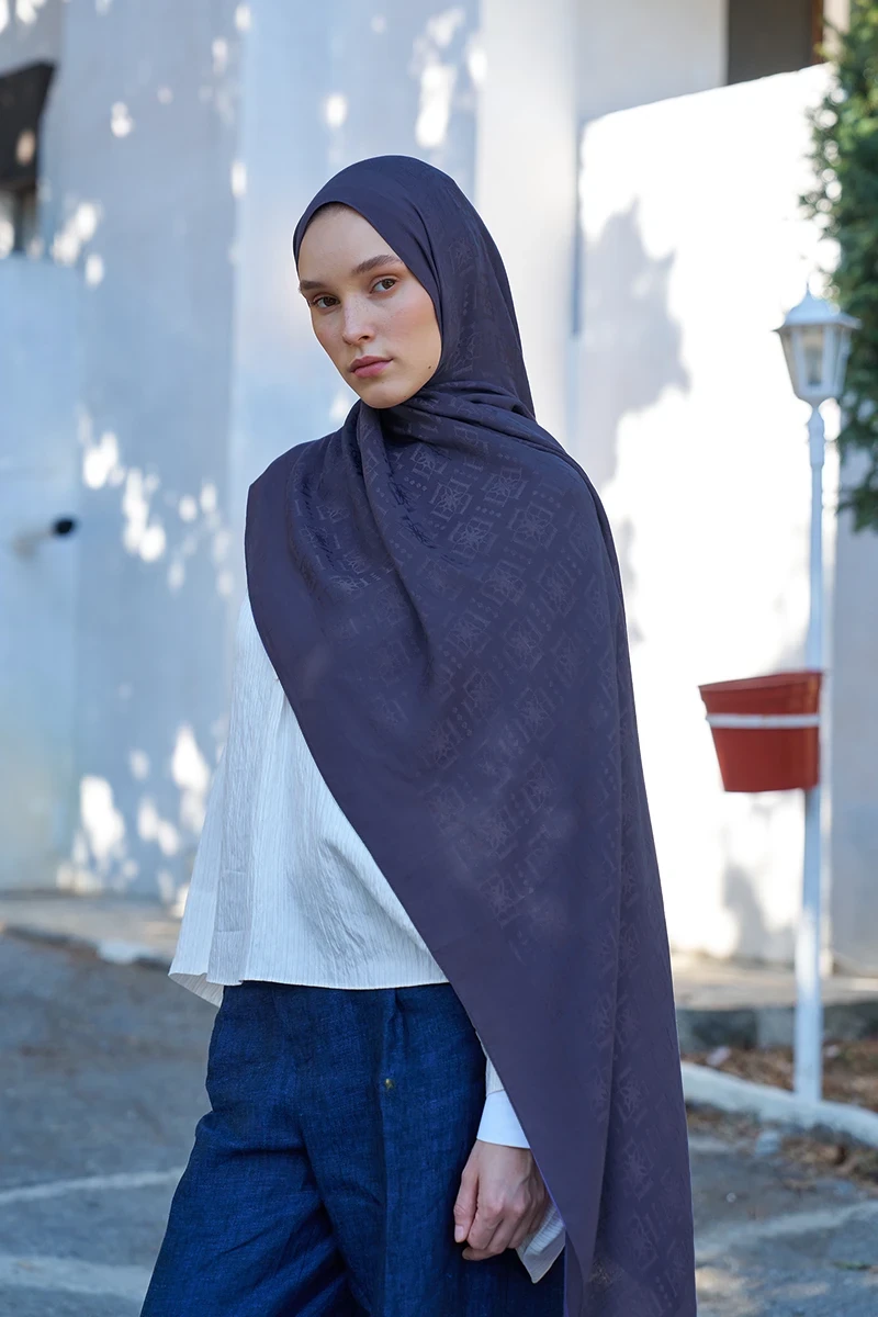 Naia Pamuk Logo Desen Şal - Mor - ED SCARF