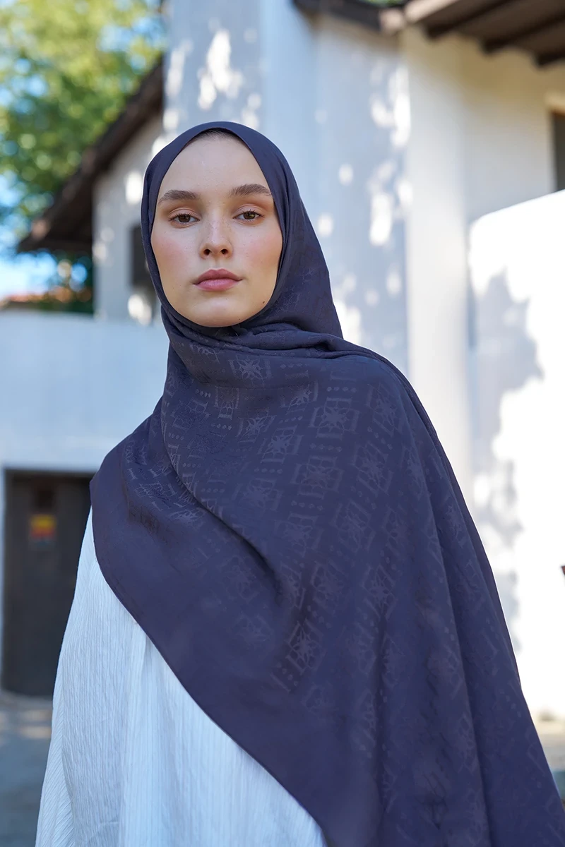 Naia Pamuk Logo Desen Şal - Mor - ED SCARF