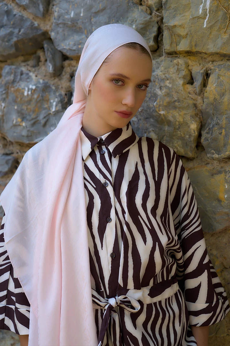 Naia Pamuk Logo Desen Şal - Pudra - ED SCARF