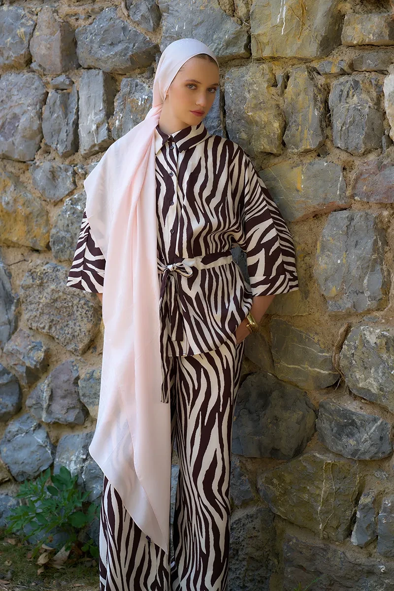 Naia Pamuk Logo Desen Şal - Pudra - ED SCARF