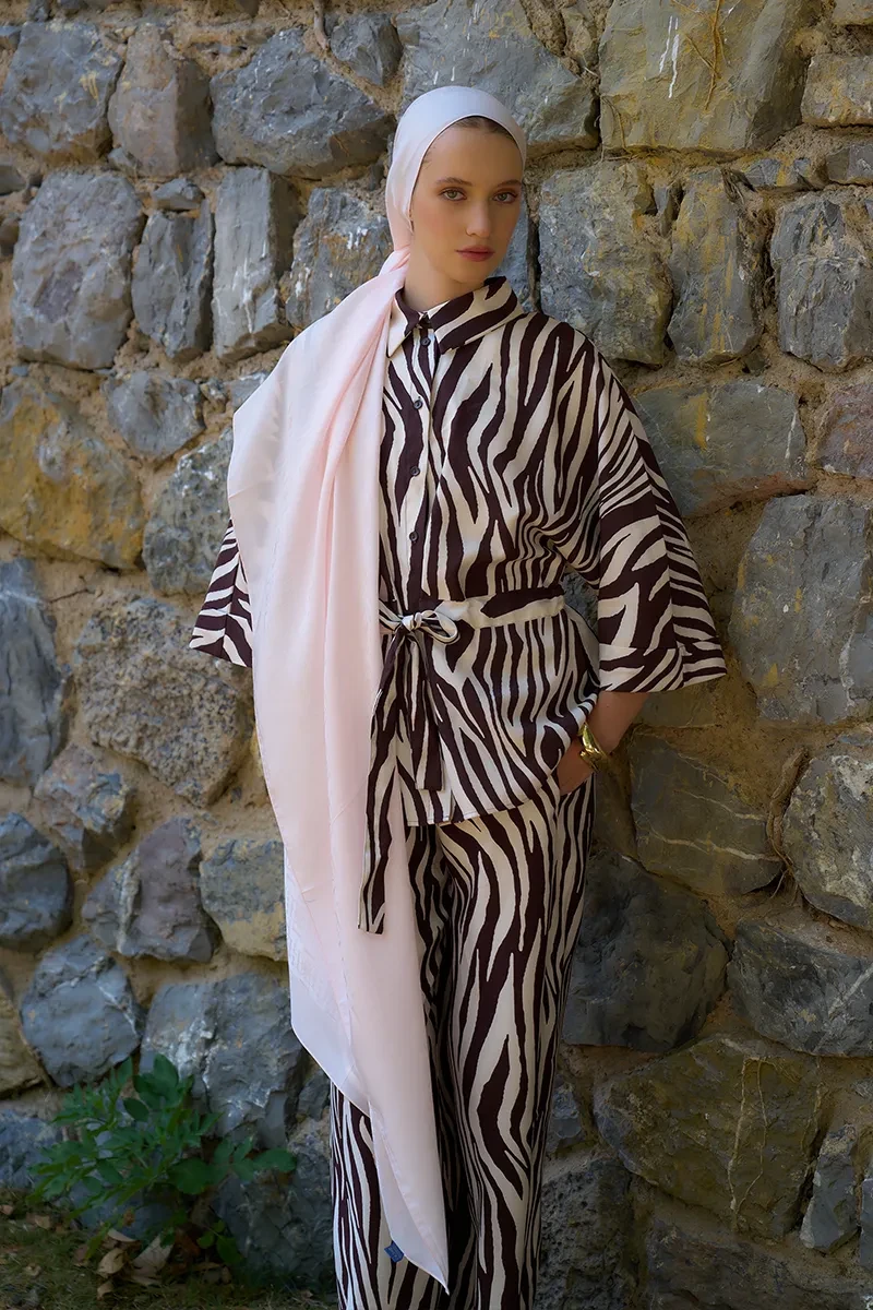 Naia Pamuk Logo Desen Şal - Pudra - 4