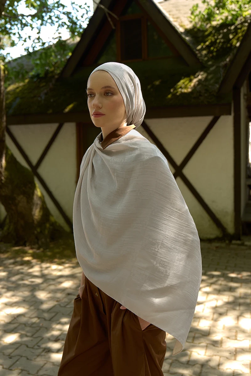 Naia Pamuk Monogram Desen Şal - Bej - ED SCARF