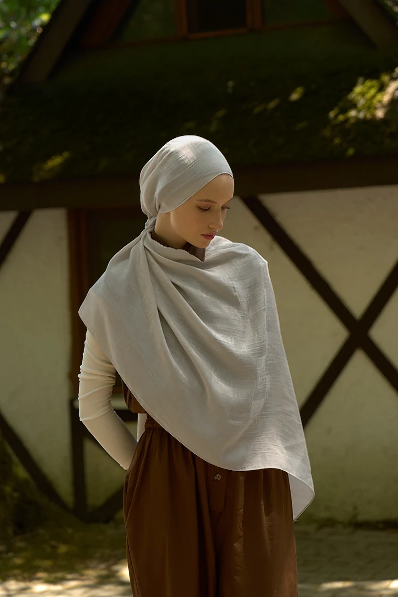 Naia Pamuk Monogram Desen Şal - Bej - ED SCARF