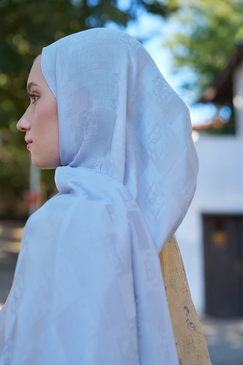 Naia Pamuk Monogram Desen Şal - Buz Mavisi - ED SCARF