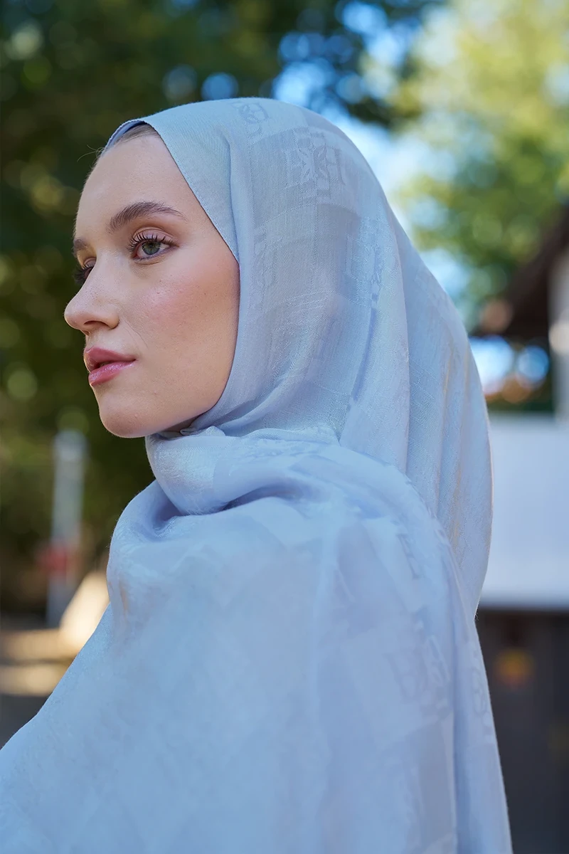 Naia Pamuk Monogram Desen Şal - Buz Mavisi - ED SCARF