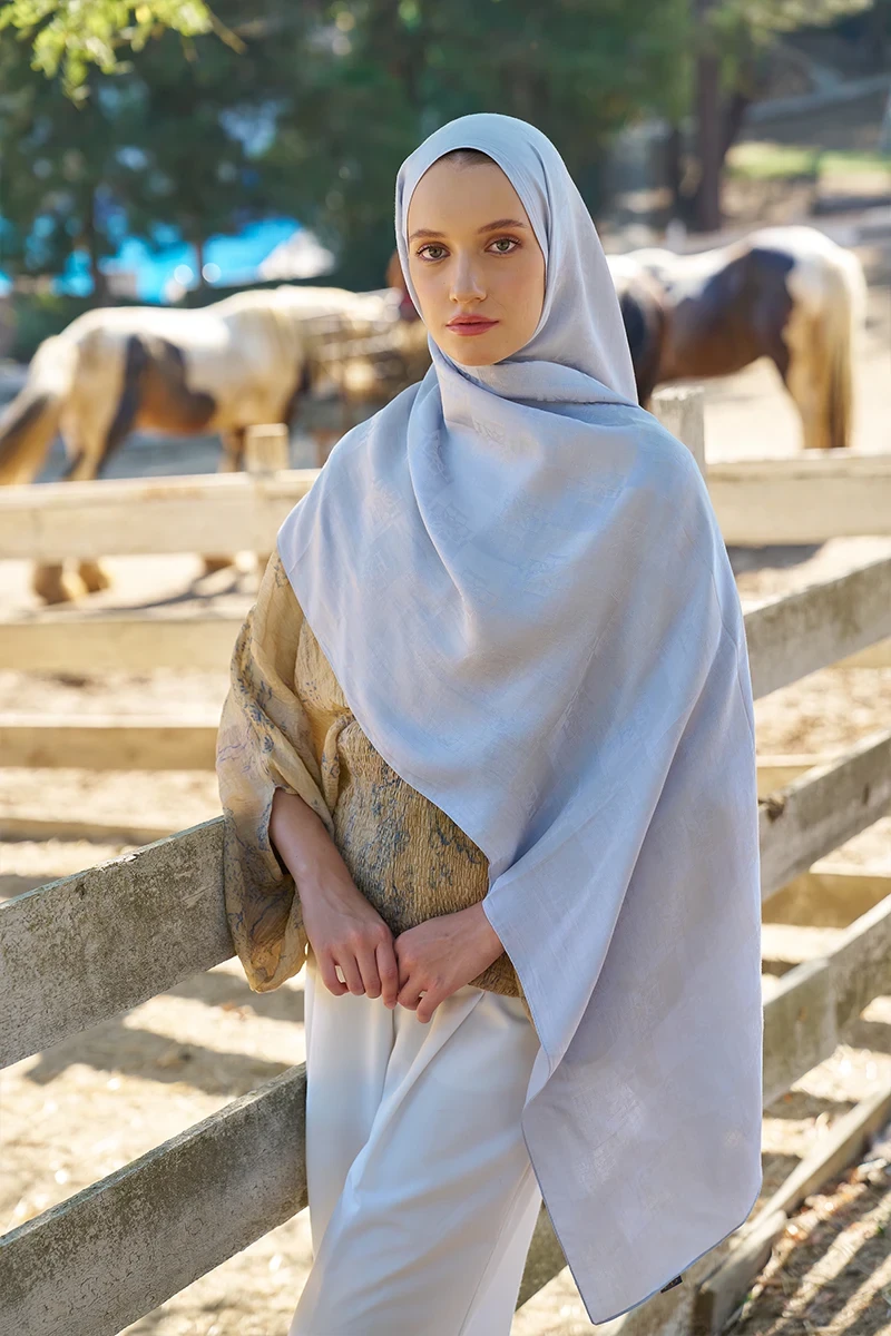 Naia Pamuk Monogram Desen Şal - Gümüş - ED SCARF