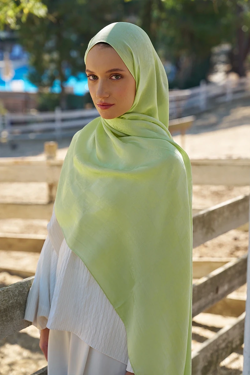 Naia Pamuk Monogram Desen Şal - Lime - ED SCARF