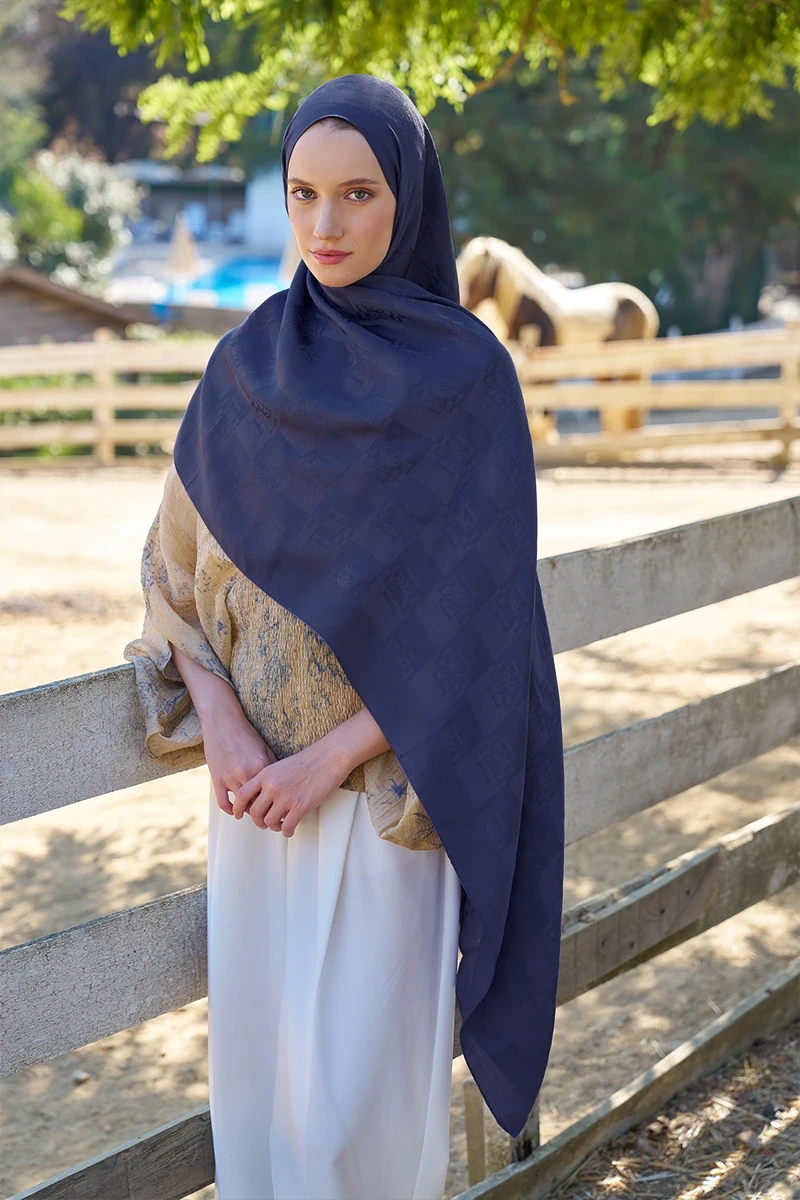 Naia Pamuk Monogram Desen Şal - Mor - ED SCARF
