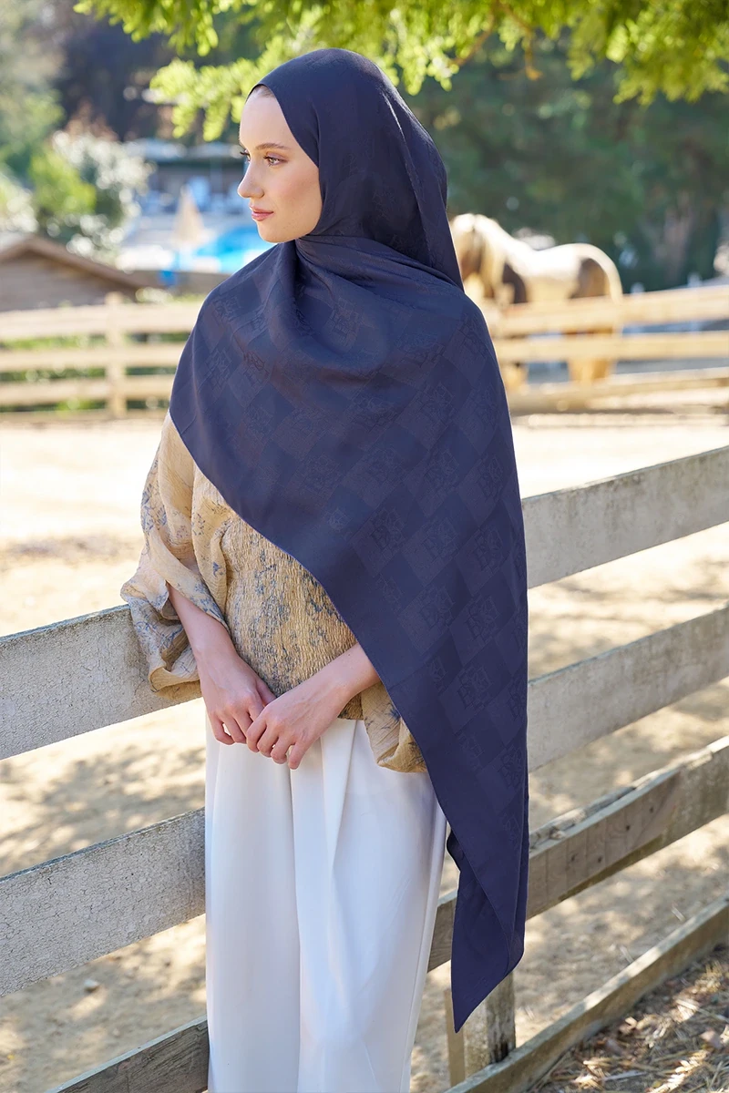 Naia Pamuk Monogram Desen Şal - Mor - ED SCARF