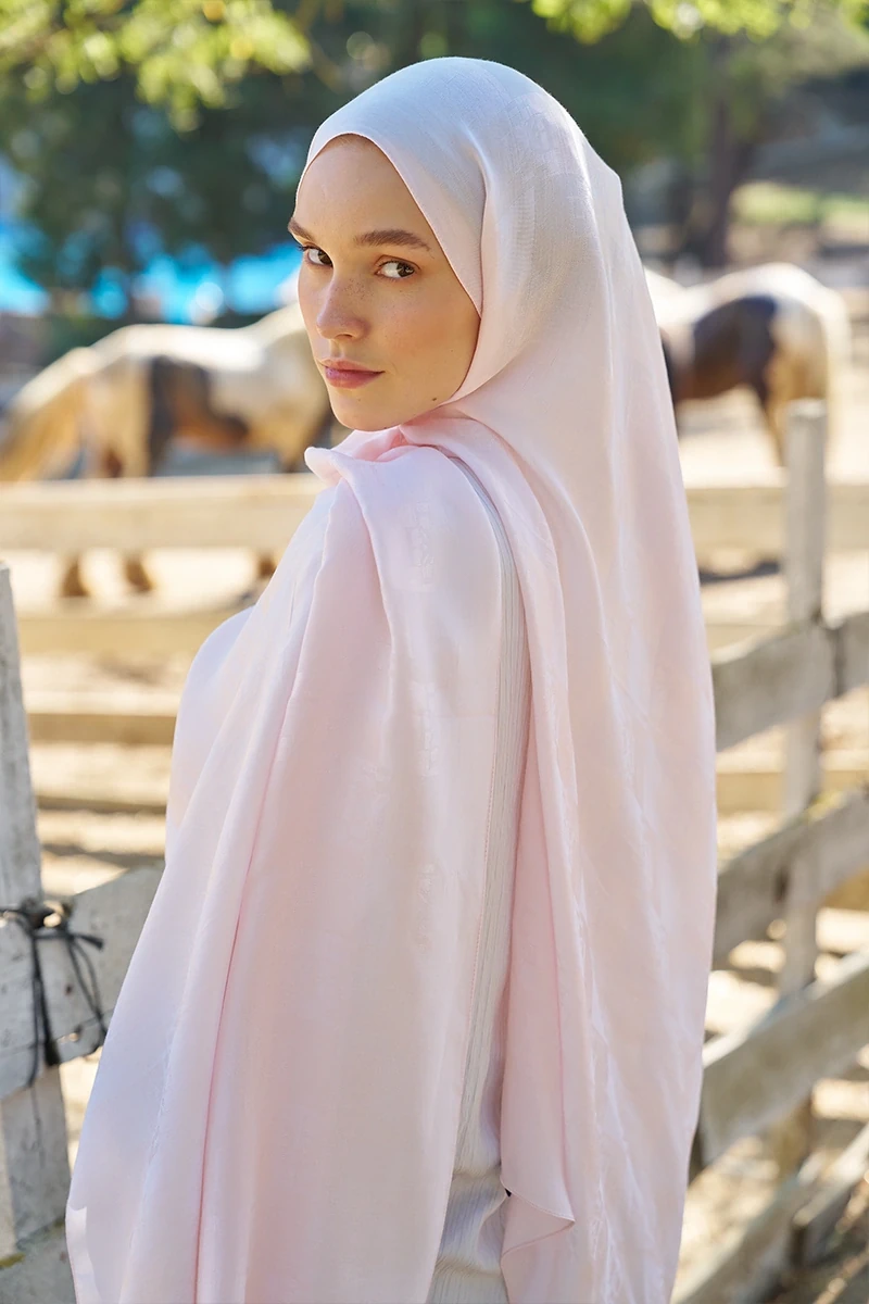 Naia Pamuk Monogram Desen Şal - Pudra - ED SCARF