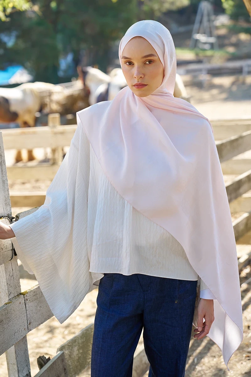 Naia Pamuk Monogram Desen Şal - Pudra - ED SCARF