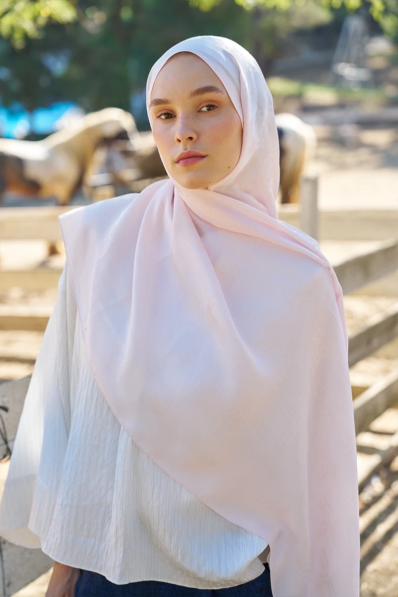Naia Pamuk Monogram Desen Şal - Pudra - ED SCARF