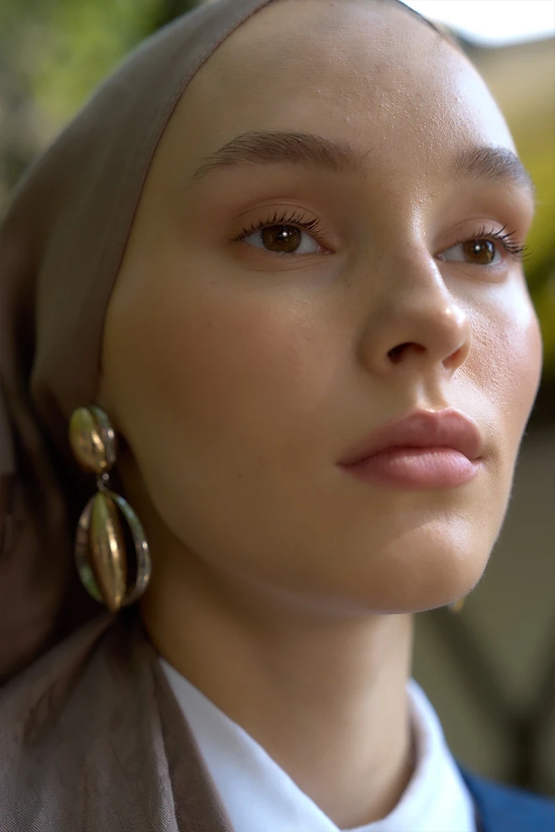 Naia Pamuk Monogram Desen Şal - Vizon - ED SCARF