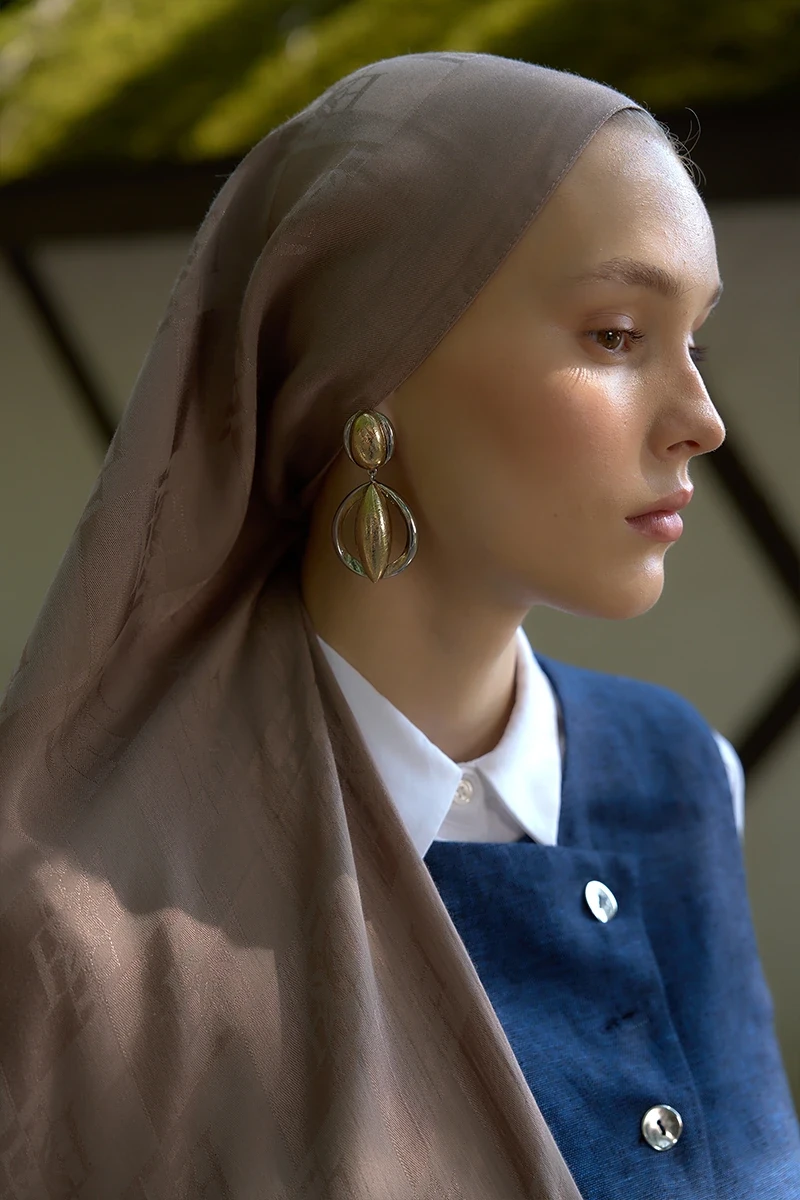 Naia Pamuk Monogram Desen Şal - Vizon - ED SCARF