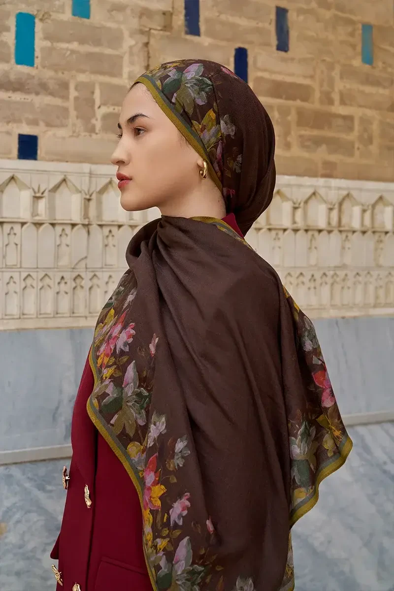 Nev Yün İpek Şal - Kahverengi - 3