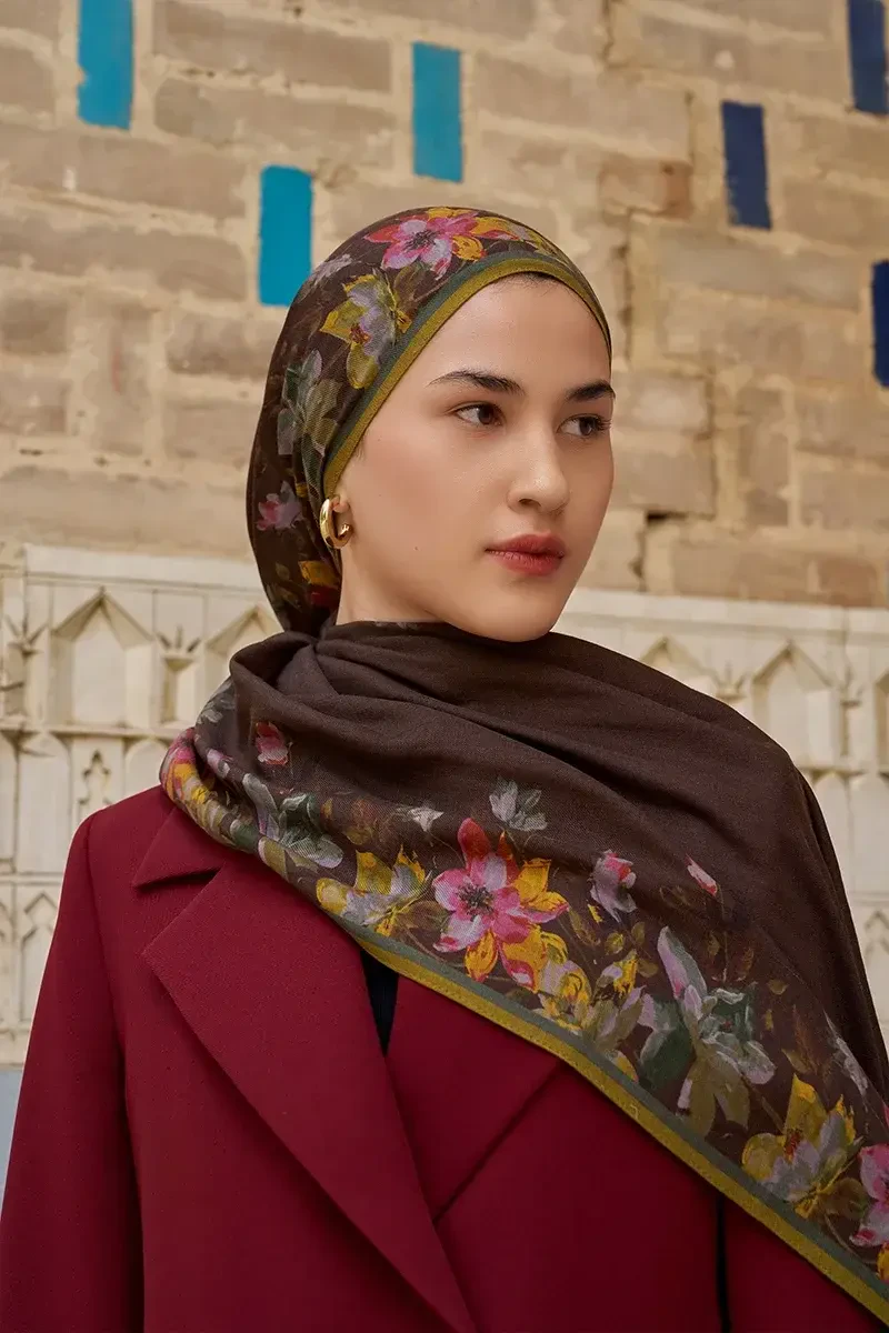 Nev Yün İpek Şal - Kahverengi - 1