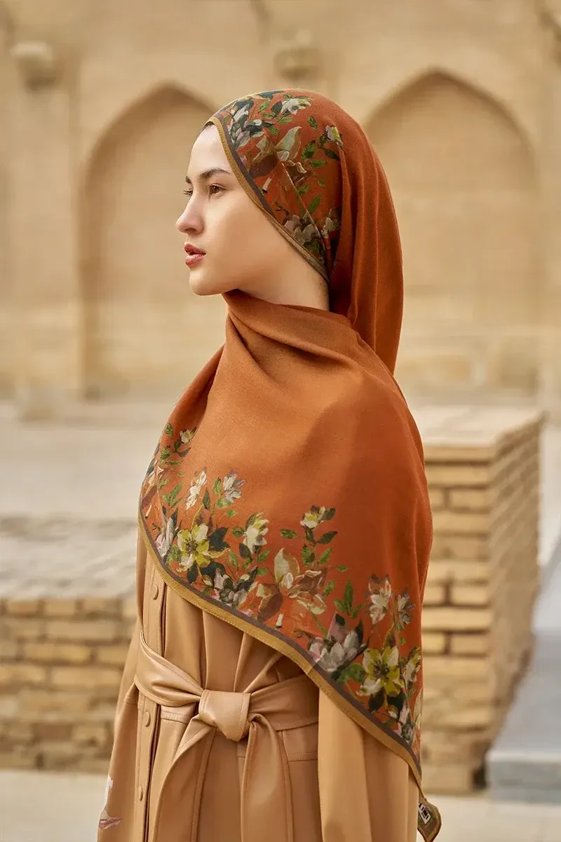 Nev Yün İpek Şal - Kiremit - ED SCARF