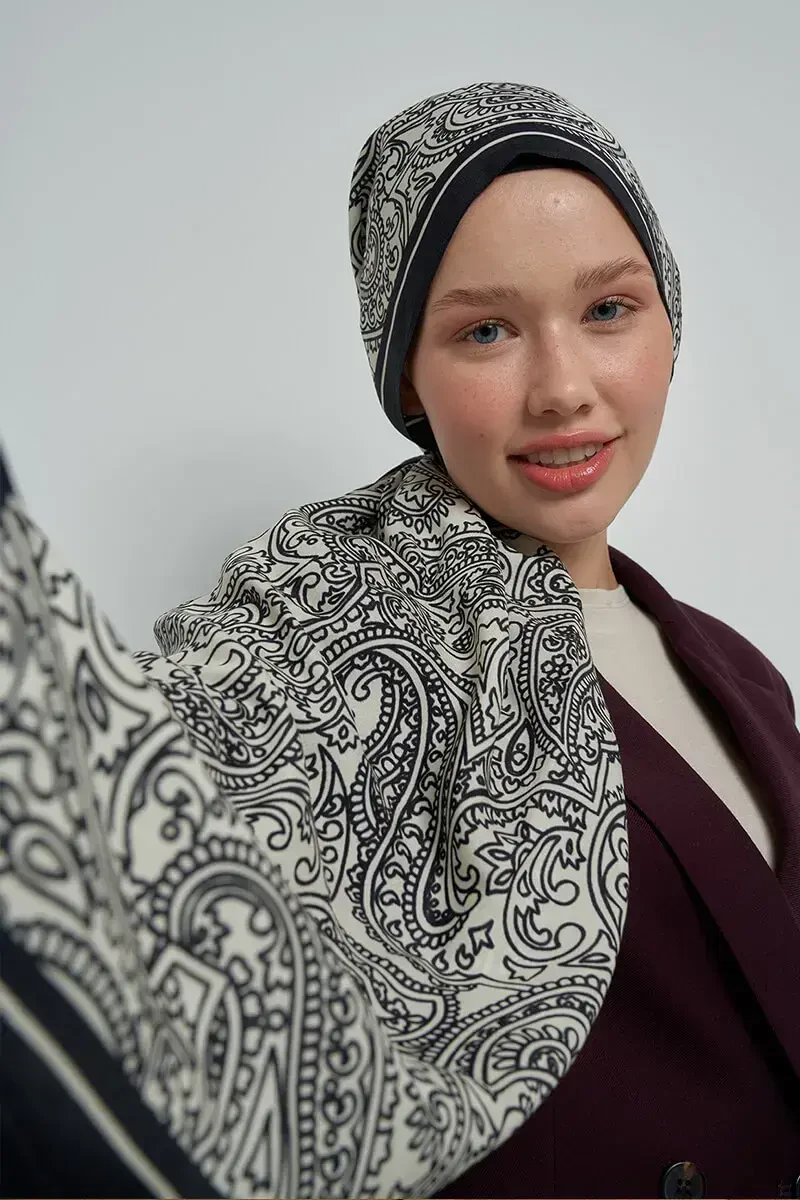 Paisley Koleksiyonu Hüma Şal - Siyah / Beyaz - 1