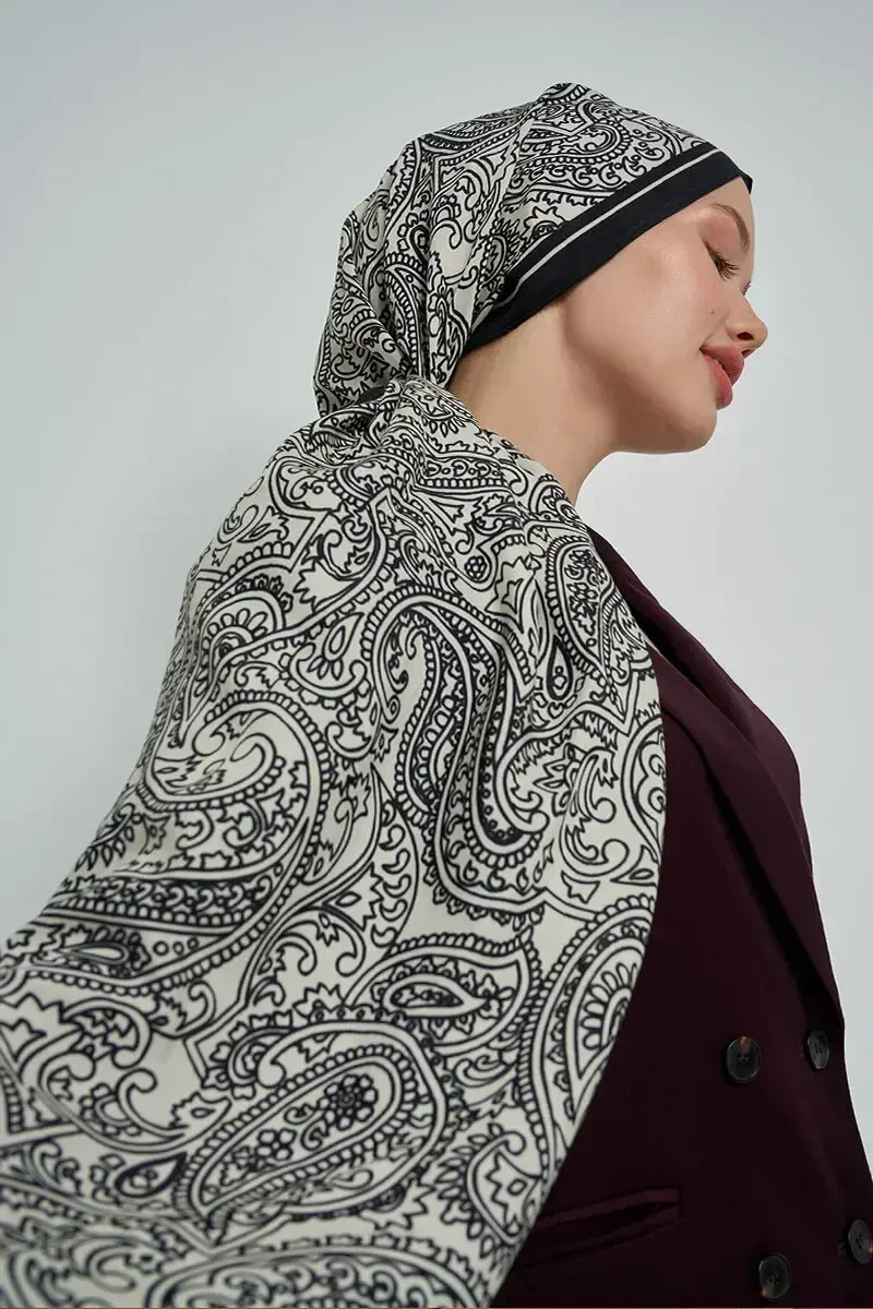 Paisley Koleksiyonu Hüma Şal - Siyah / Beyaz - 2