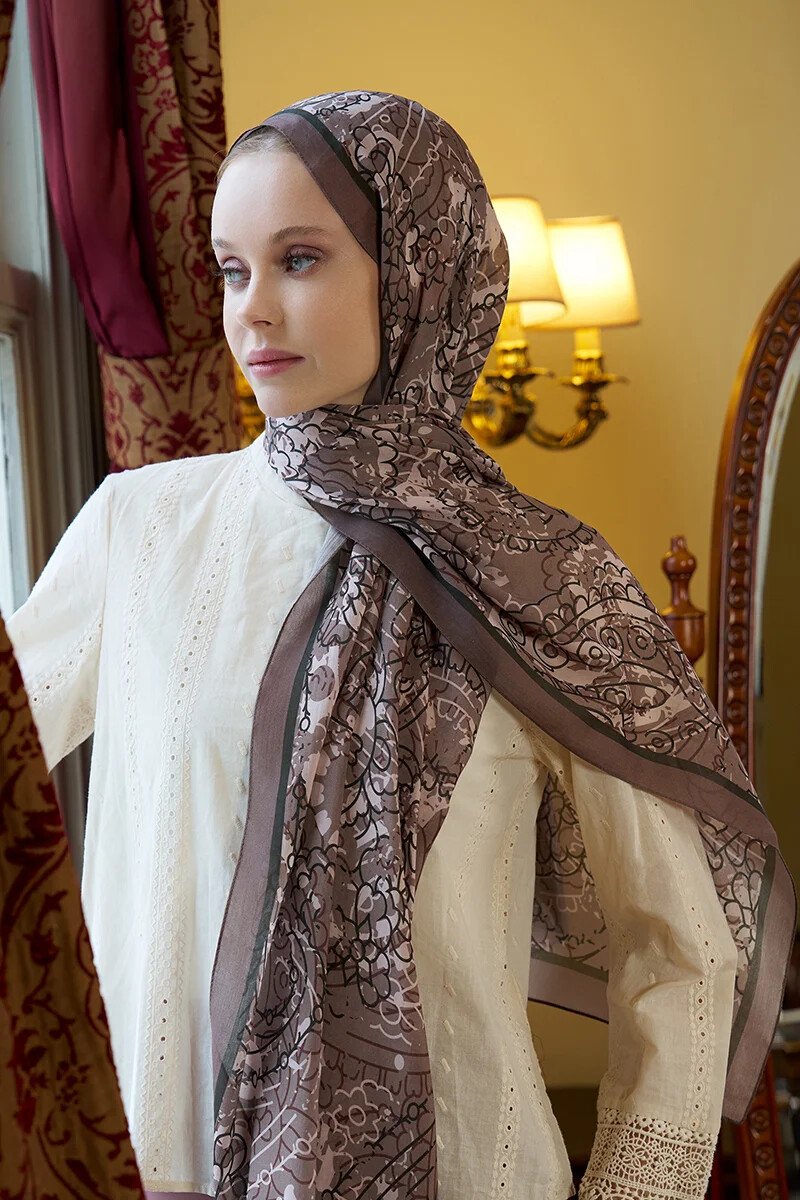 Pamuk İpek Floş Alyra Şal - Bej - ED SCARF