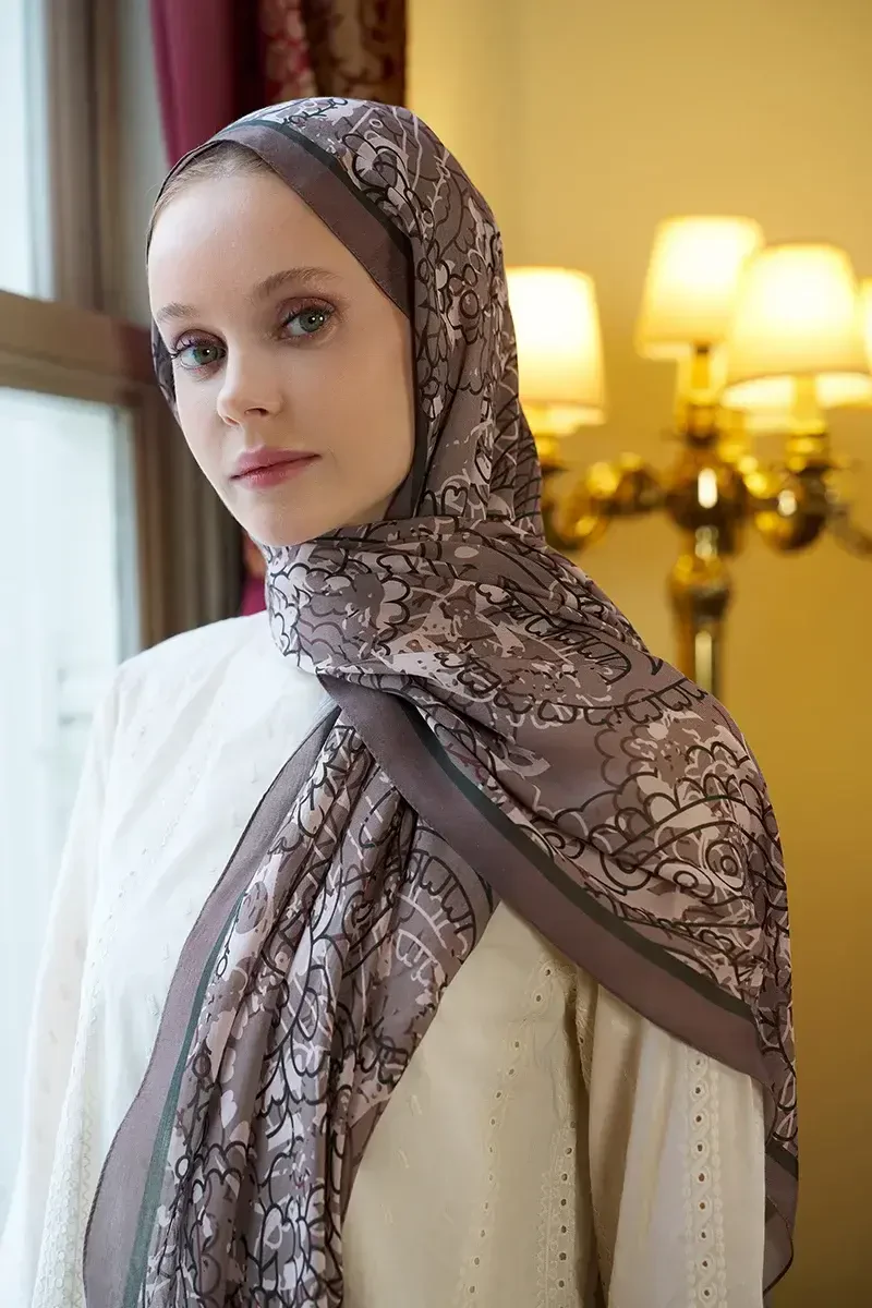 Pamuk İpek Floş Alyra Şal - Bej - ED SCARF