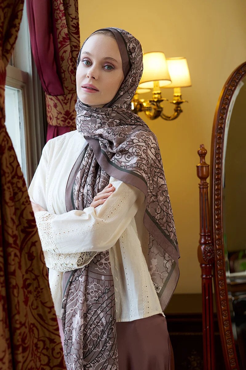 Pamuk İpek Floş Alyra Şal - Bej - 3
