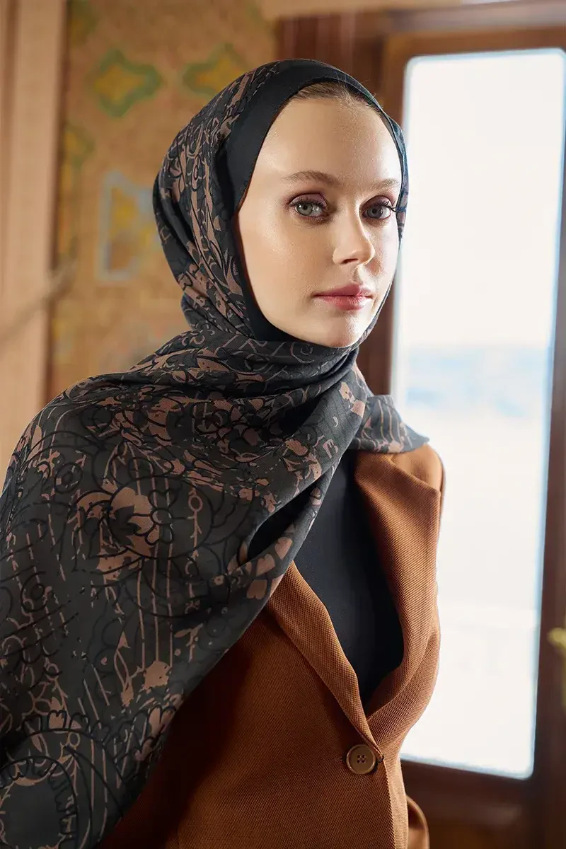 Pamuk İpek Floş Alyra Şal - Nefti - ED SCARF