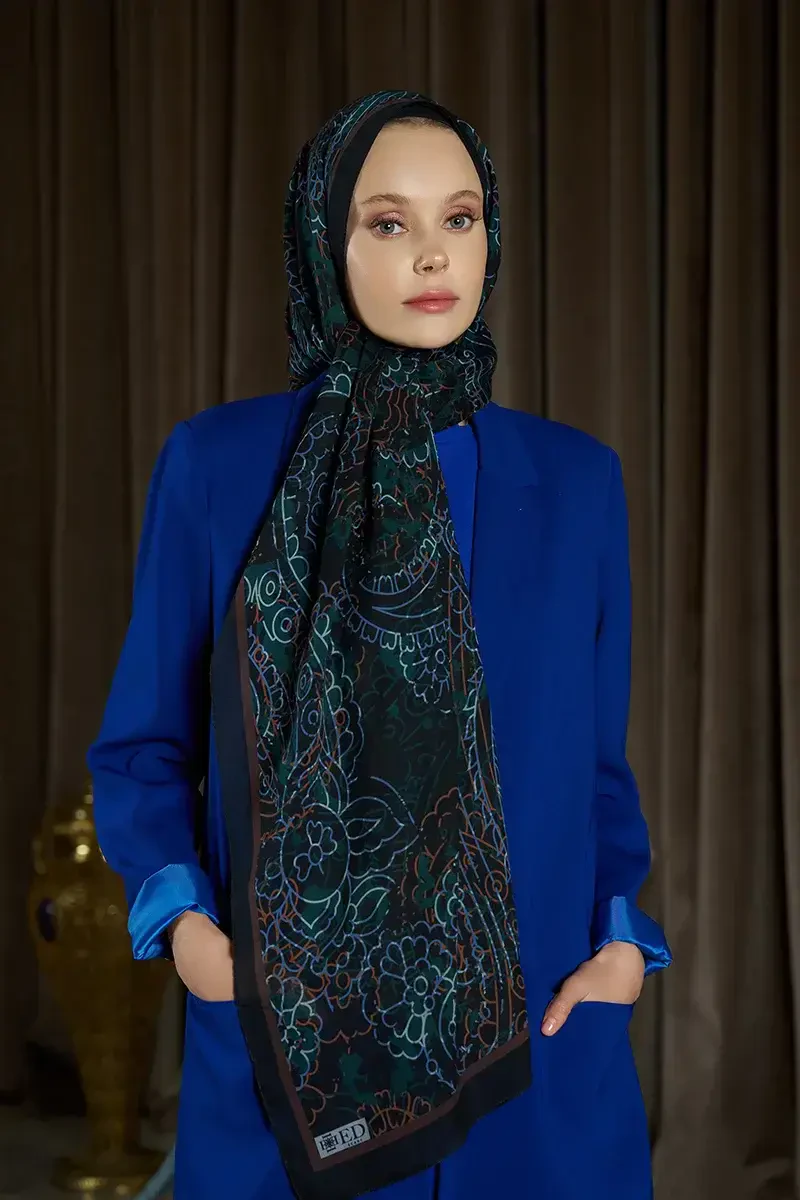Pamuk İpek Floş Alyra Şal - Siyah - ED SCARF