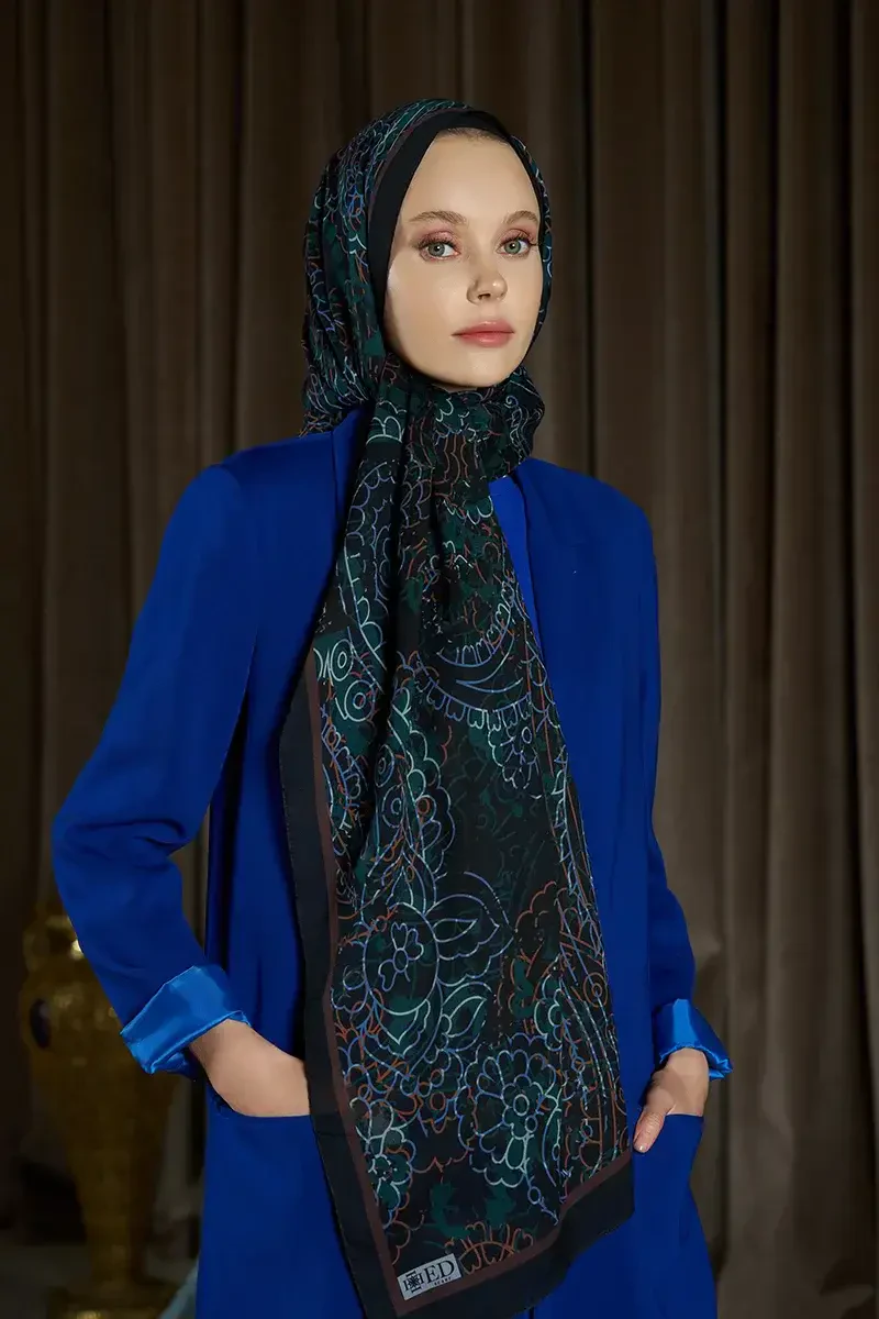 Pamuk İpek Floş Alyra Şal - Siyah - ED SCARF