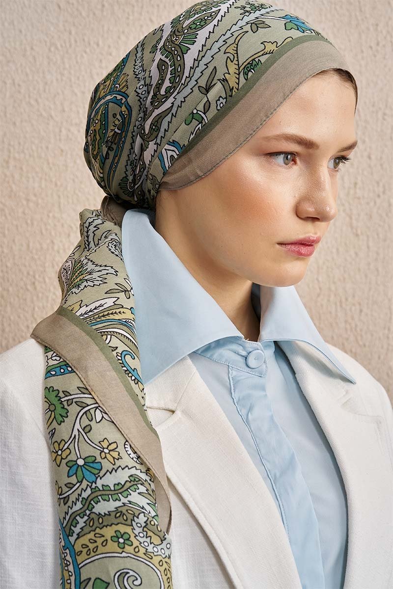 Pamuk İpek Diamora Şal - Mint - 3
