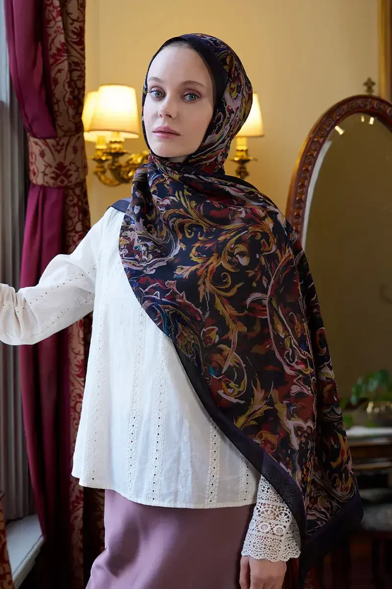 Pamuk İpek Floş Grace Şal - Acı Kahve - ED SCARF