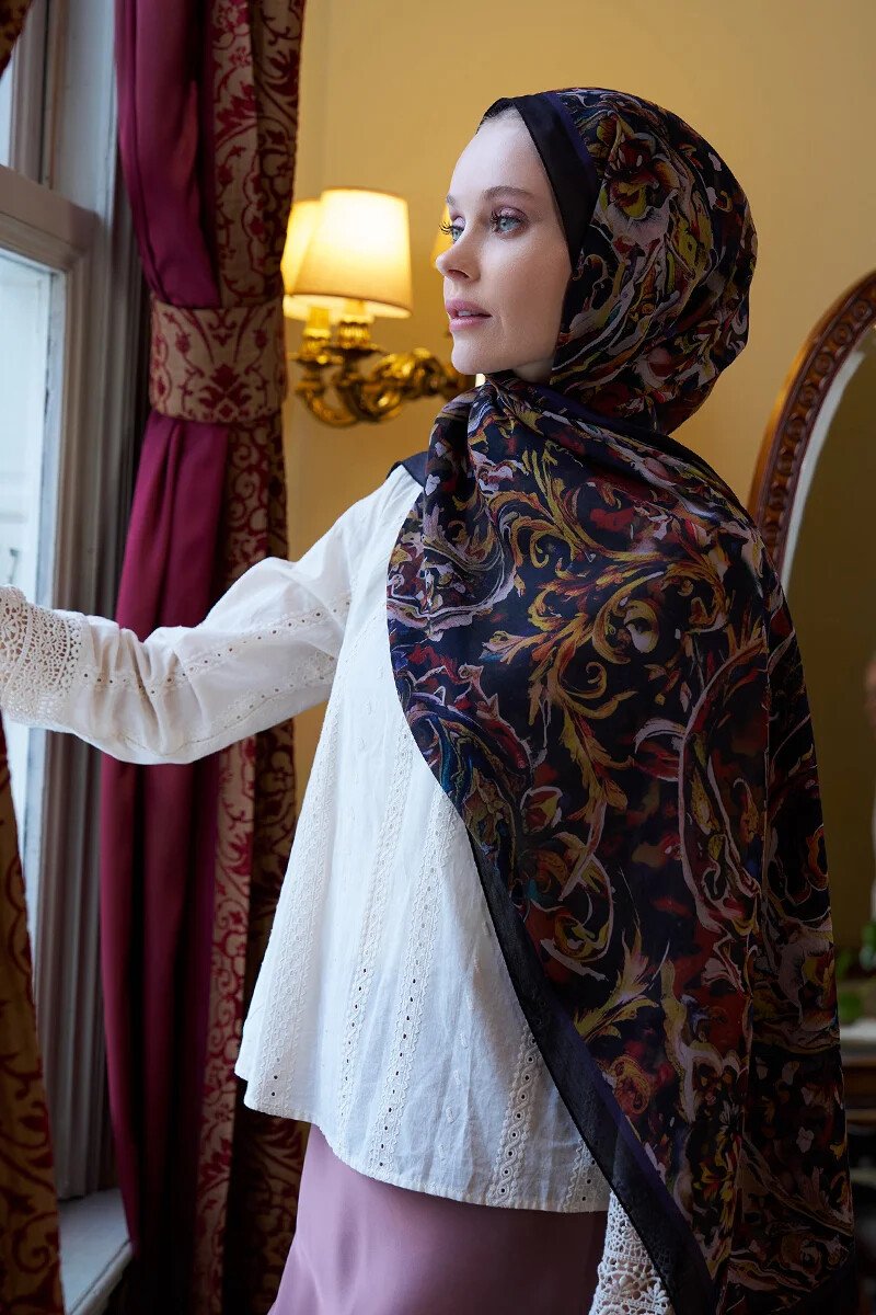Pamuk İpek Floş Grace Şal - Acı Kahve - ED SCARF