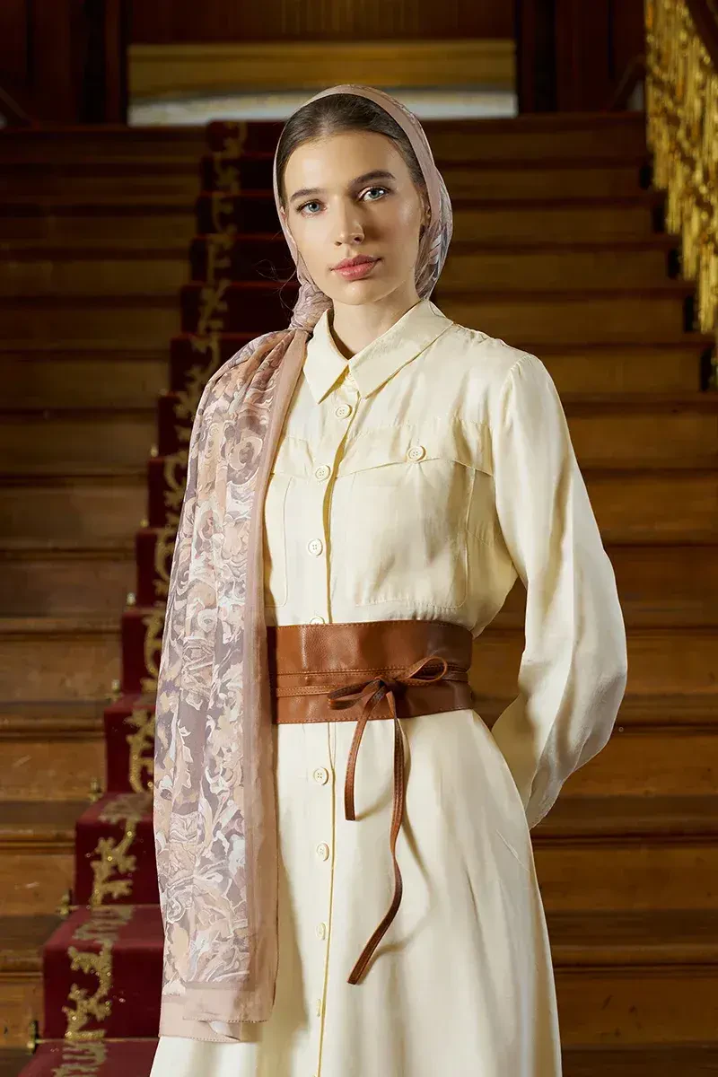 Pamuk İpek Floş Grace Şal - Bej - ED SCARF