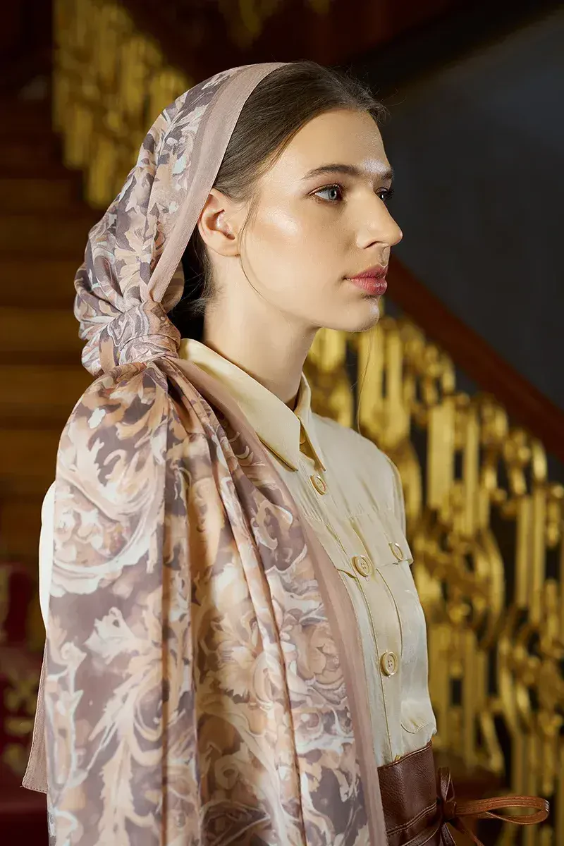 Pamuk İpek Floş Grace Şal - Bej - ED SCARF