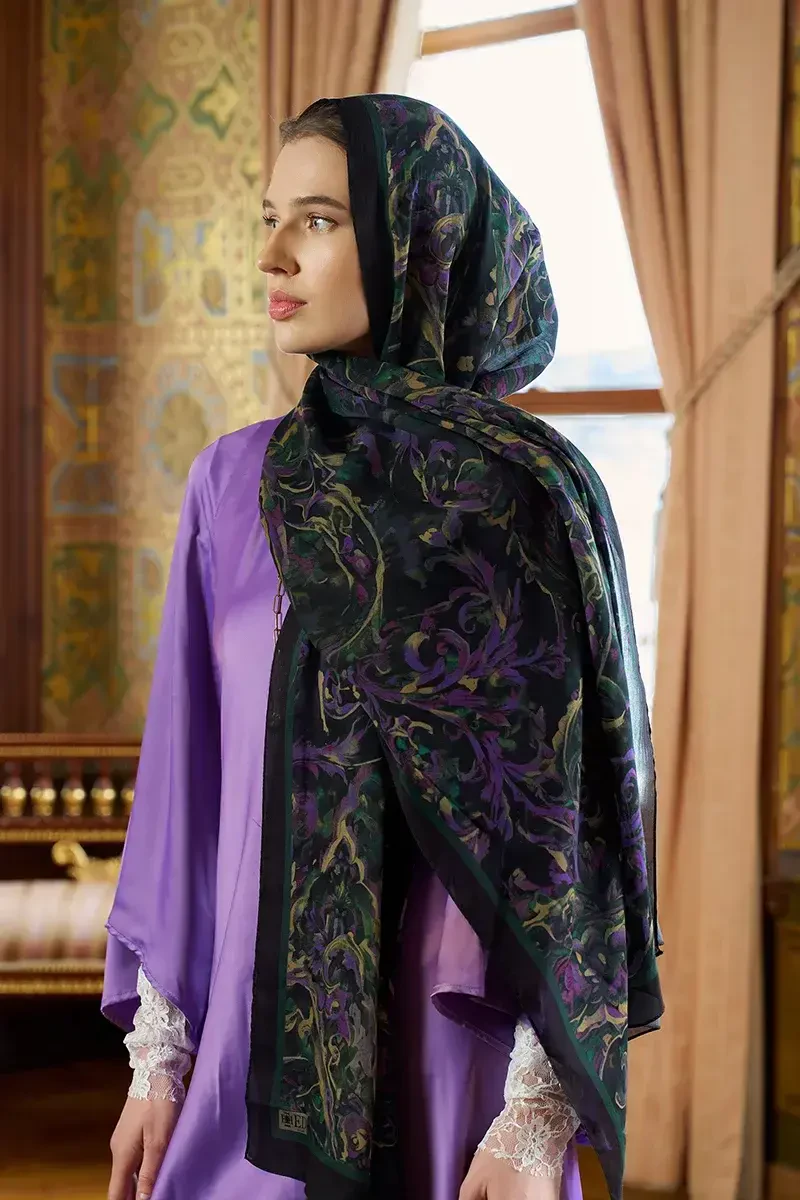Pamuk İpek Floş Grace Şal - Mor - ED SCARF