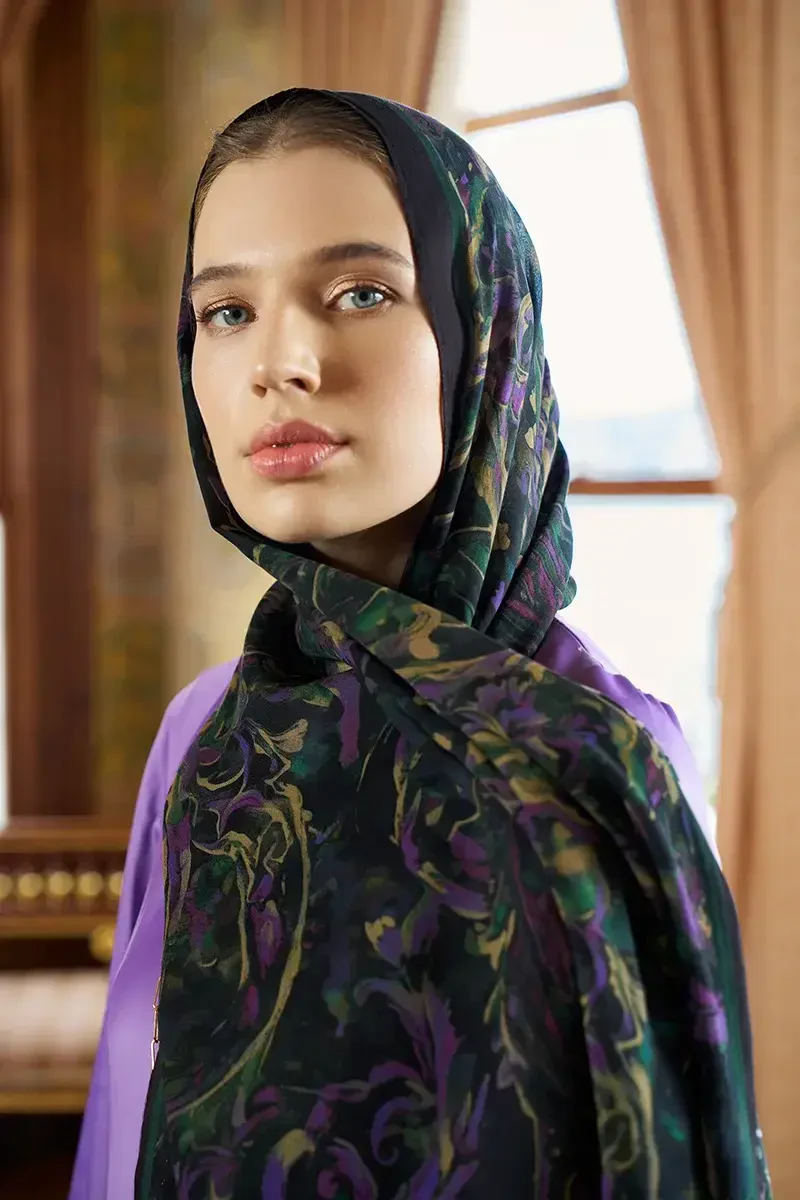 Pamuk İpek Floş Grace Şal - Mor - ED SCARF