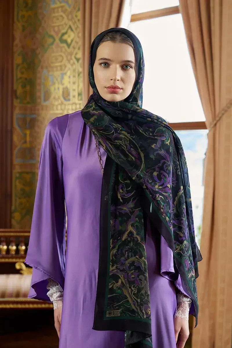 Pamuk İpek Floş Grace Şal - Mor - ED SCARF