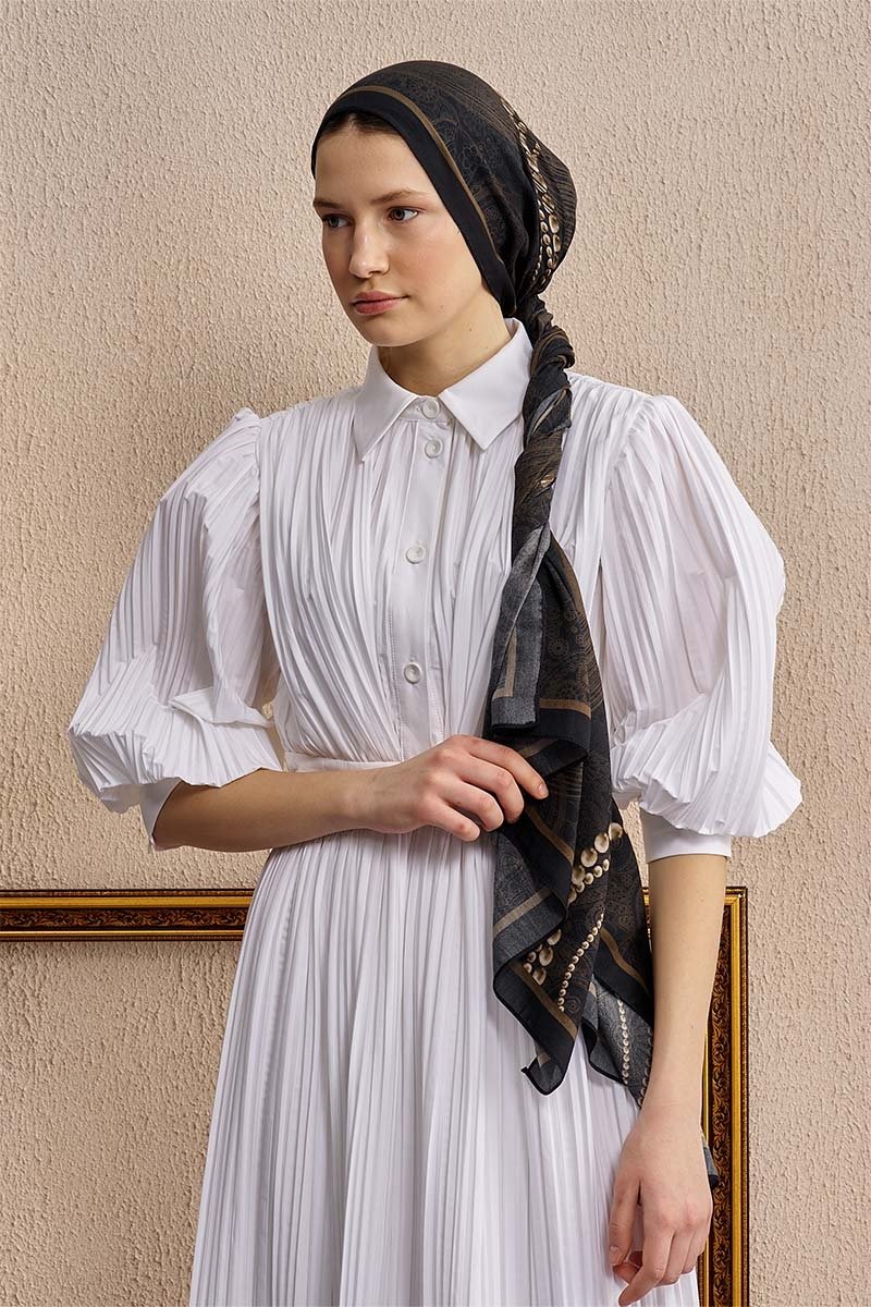 Pamuk İpek Pearl Şal - Kahverengi - 3