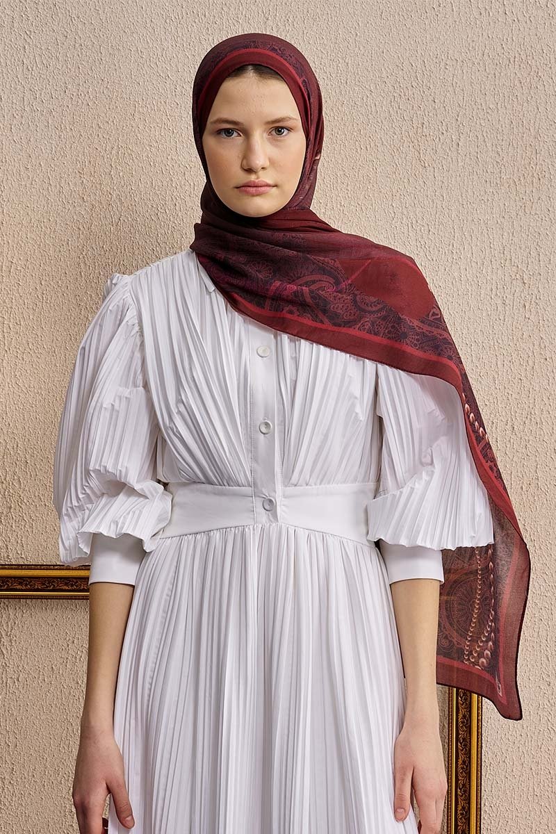 Pamuk İpek Pearl Şal - Kırmızı - 3