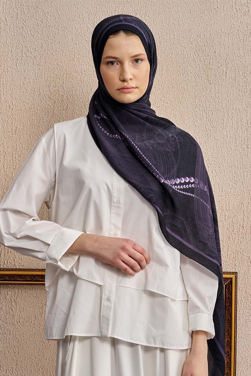 Pamuk İpek Pearl Şal - Mor - 3