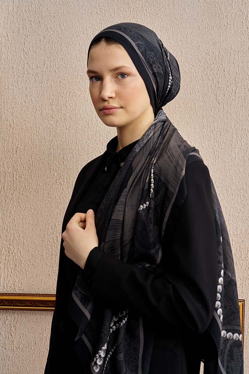 Pamuk İpek Pearl Şal - Siyah - 1