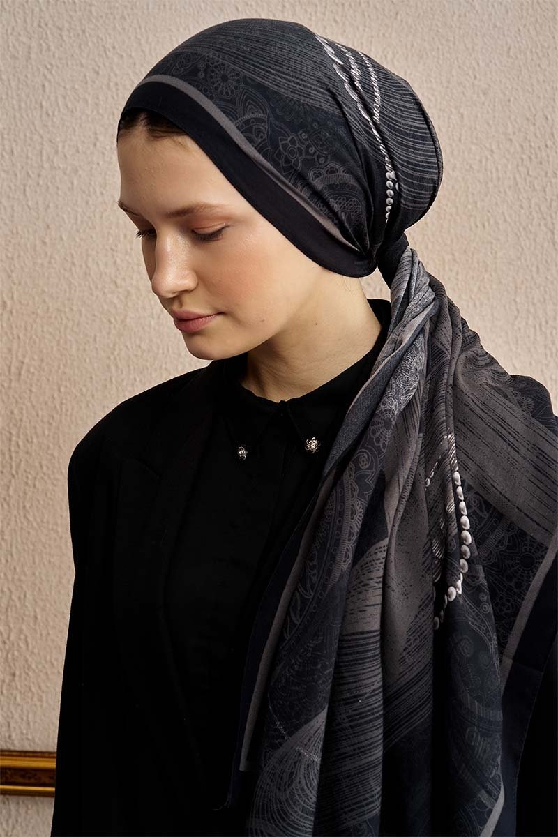 Pamuk İpek Pearl Şal - Siyah - 4